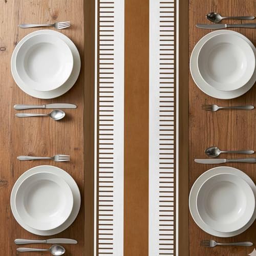 Farmhouse Stripes on White Table Runner 90 Inches Long Cotton Linen