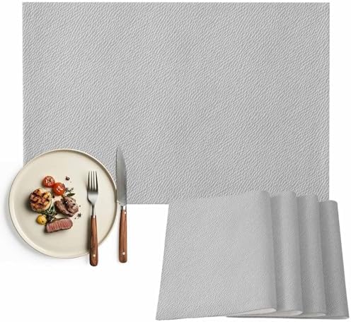 Placemats Set of 8, Grey Cotton Linen Place Mats, Vintage Leather