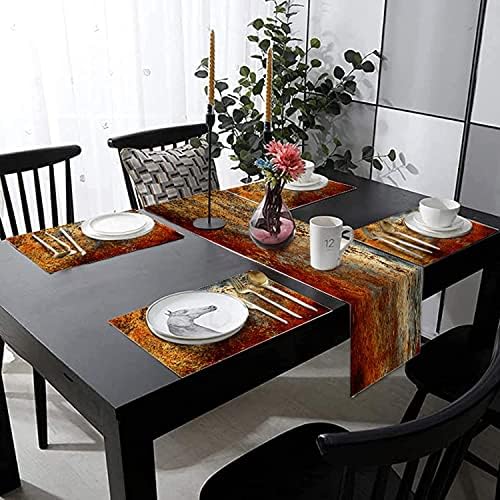 Brown Rust Table Runner and Placemats Set of 6, Linen 90" Long
