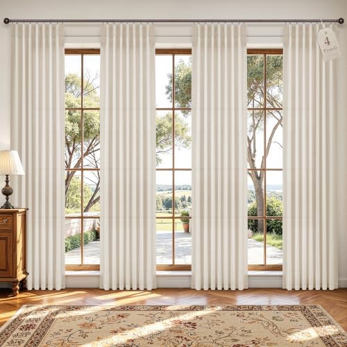 Joywell Extra Long Linen Pinch Pleated Curtains 108 Inch 4 Panels