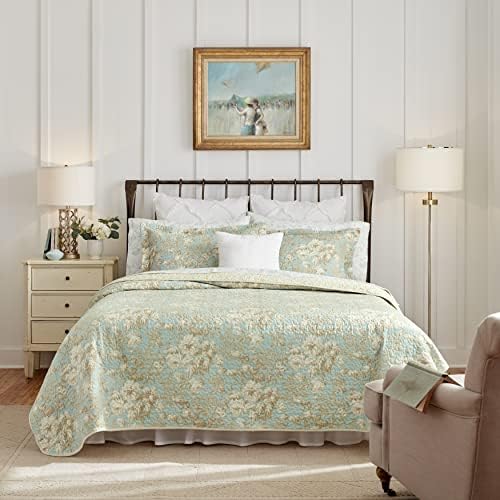 Laura Ashley Home - Twin Quilt Set, Cotton Reversible Bedding with