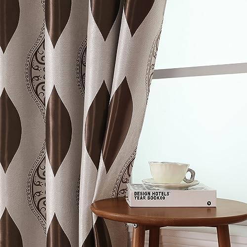 HOMEIDEAS Brown and Beige Curtains for Living Room, 52 x 84 Inches