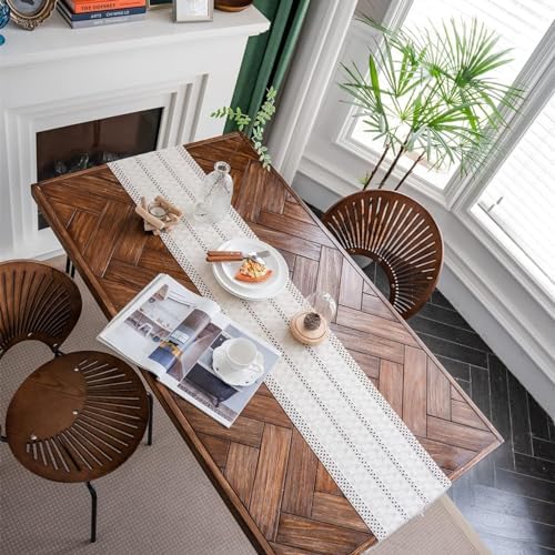 Macrame Table Runner Cream Beige Boho Table Runners with Tassels