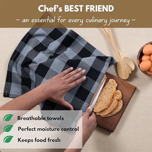 Native Fab 12 Pack Buffalo Check Kitchen Dish Towels, Cotton, Durable