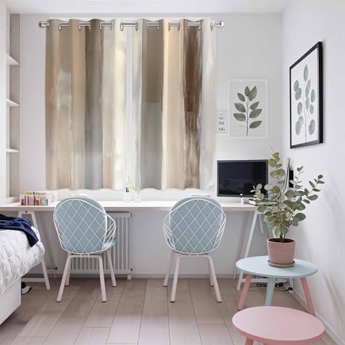 63 Inch Curtains 2 Panel Set, Brown Grey Grommets Window Treatment