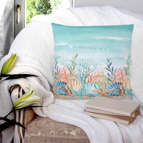 Pillow Covers 20x20 Set of 2, Coastal Beach Square Throw Pillow Covers