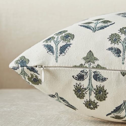 Floral Throw Pillow Covers Set of 2, 20x20 Inches Olive