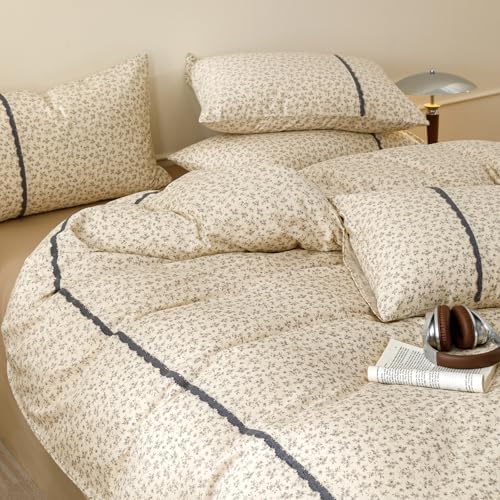 Floral Duvet Cover King Washed Cotton Cream Comforter Cover King Size