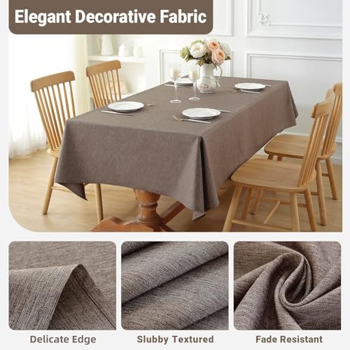 Laolitou Table Cloth Rectangle Linen Waterproof Textured Coffee