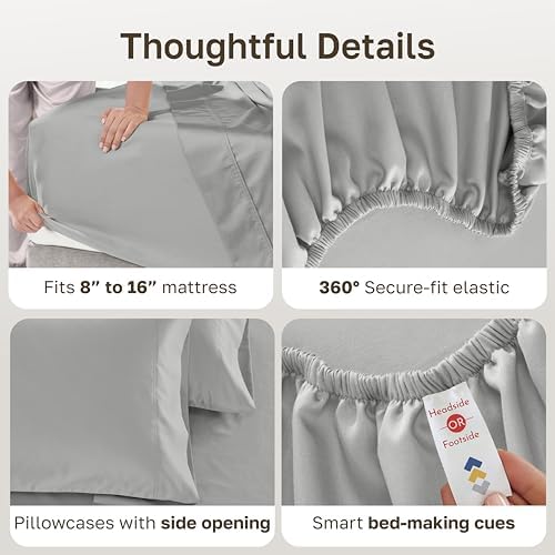 California Design Den 600 Thread Count King Size Bed Sheets Set, Light