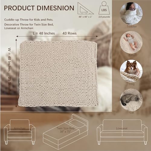 Chunky Knit Throw Blanket for Couch Sofa Bed Living Room Home Decor