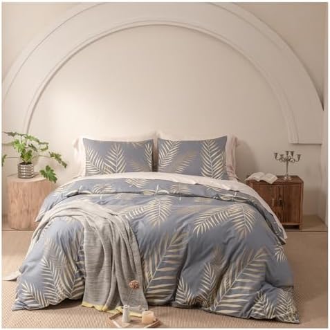 Luxury Tropical Plant Duvet Cover King, 3 Pieces Leaves Patterned