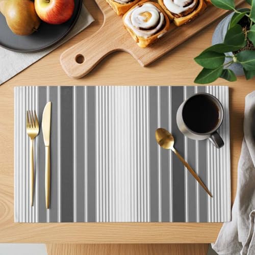 Abstract Grey Gradient Stripe Placemats Set of 4 Washable Table Mats