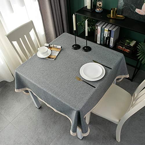EHouseHome Faux Linen Tablecloth with Lace Trim - Waterproof/Spill