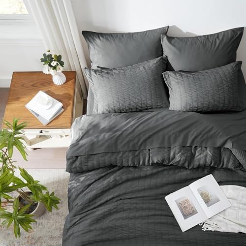 Full Size Comforter Sets 7 Piece, Dark Grey Bed in a Bag Full Bedding