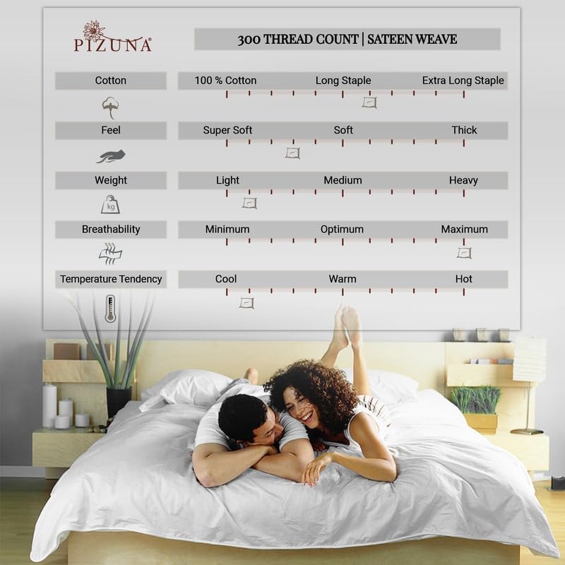 Pizuna 100% Cotton Twin Sheets Set 300 Thread Count Checks Cream