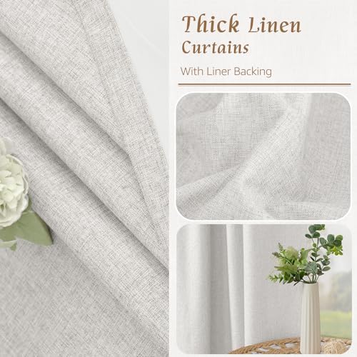 LAMIT Light Grey 100% Blackout Linen Bedroom Curtains 63 Inches 2