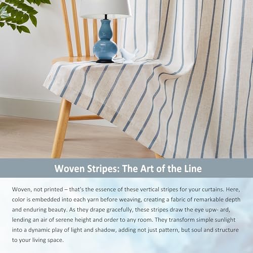 Dusty Blue Striped Full Blackout Bedroom Curtains 90 Inches Long