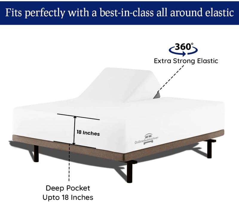 Online Bedding Linen Flex Top King Size Bed, 600TC Egyptian Cotton 18"