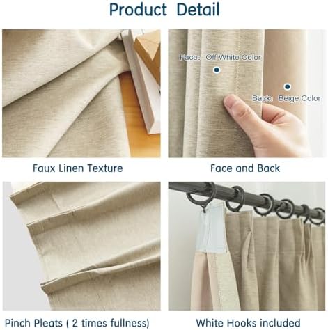 LETAU Long Linen Texture Beige Curtains 108 inches, 100% Blackout