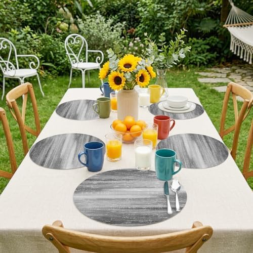 Minimalist Grey Wash Faux Leather Placemats Set of 6, 15in, Waterproof