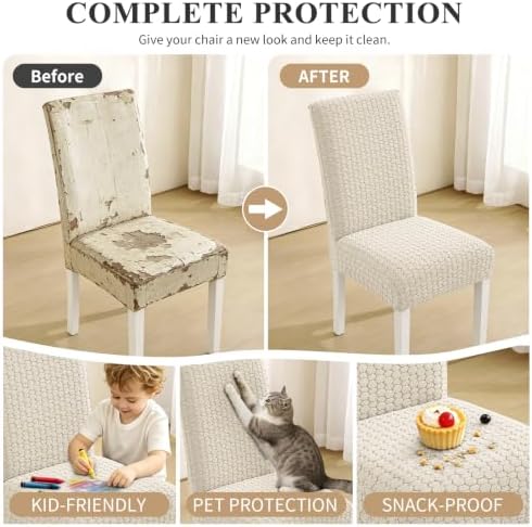 New Pattern Stretch Dining Room Chair Covers Set of 6, Beige