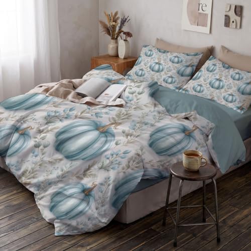 Blue Gray Rural Halloween Plants Duvet Cover Set For Women Girls 3 Pcs