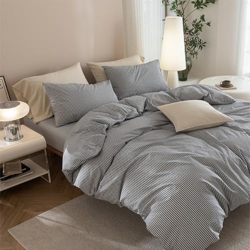 JIYUAN King Washed Cotton Duvet Cover Set, 3-Piece, Linen-Like