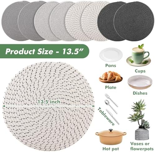 Round Woven Placemats Set of 8 Heat Resistant Placemats 13.5 Inches