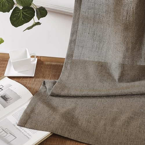 Central Park Café Brown Semi Sheer Grommet Curtain Linen Blend