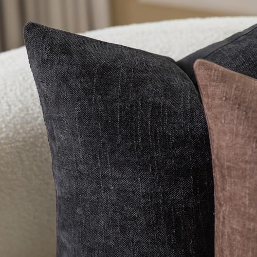 MANDIOO Pack of 2 Faux Linen Chenille Throw Pillow Covers Decorative