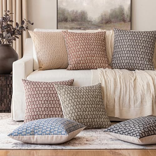 Foindtower Decorative Floral Print Throw Pillow Covers 20×20 Ivory