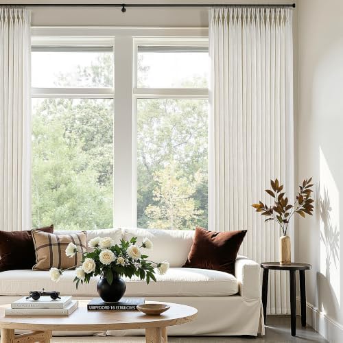 Pinch Pleated Curtains 120 Inches Long Semi Sheer 2 Panels Linen Beige