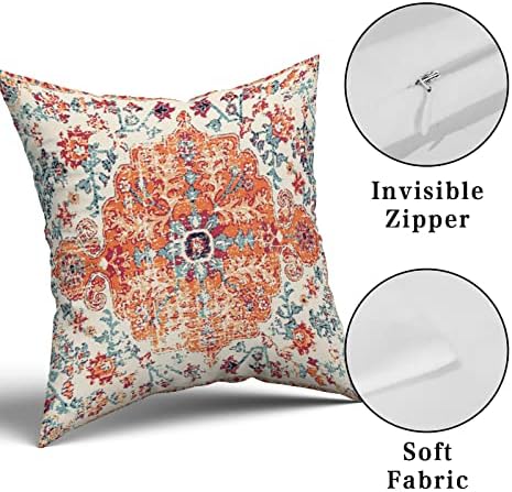 Orange Blue Ethnic Boho Pillow Covers 22x22 Inch Bohemian Carpet
