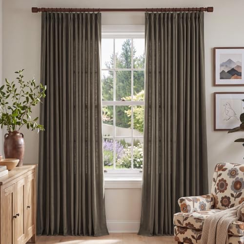 NICETOWN Pinch Pleated Taupe Thick Linen Curtains, W40xL96, 2 Panels