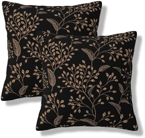 Boho Flowers Throw Pillow Covers 20x20 Inch Set of 2 Black Gold Floral