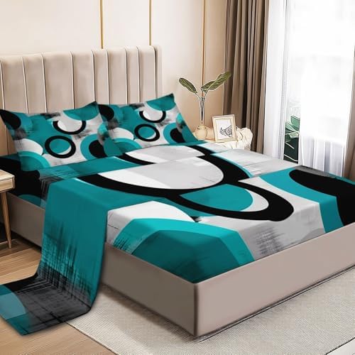Fitted Sheet 3 Pieces Twin XL Size Modern Geometric Circles Themed Bed