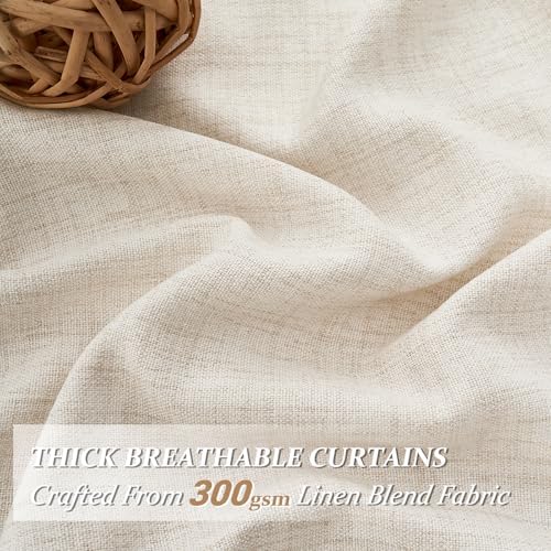 Birch Linen Semi Sheer Curtains 96 Inches Long 2 Panels Set for Living