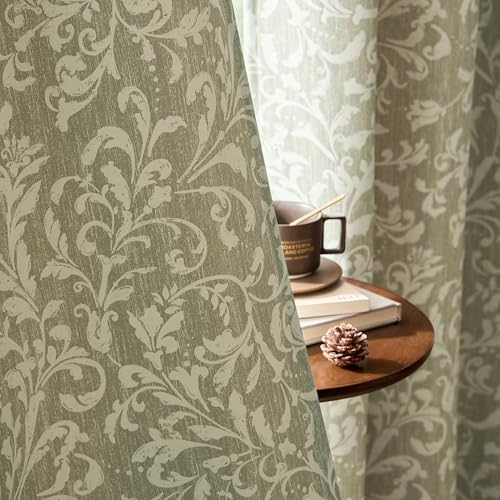 jinchan Sage Floral Curtians 108 Inch Room Darkening Grommet 2 Panels