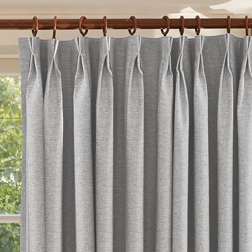 Textured Linen Pinch Pleats 100% Blackout Curtains for Bedroom/Living