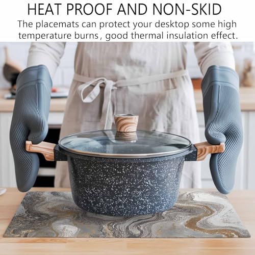 Placemats Set of 8, Gray Marble Cotton Linen Place Mats, Farmhouse