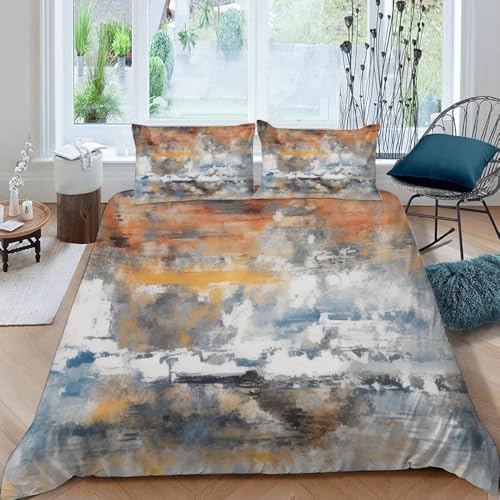 Abstract Gray Rust Duvet Cover Queen Size, Modern Grey Decorative