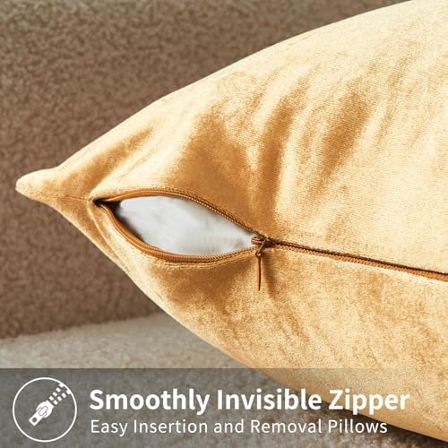 Throw Pillow Covers Gold Set of 2 20x20 Inch Pillow Covers, Soft