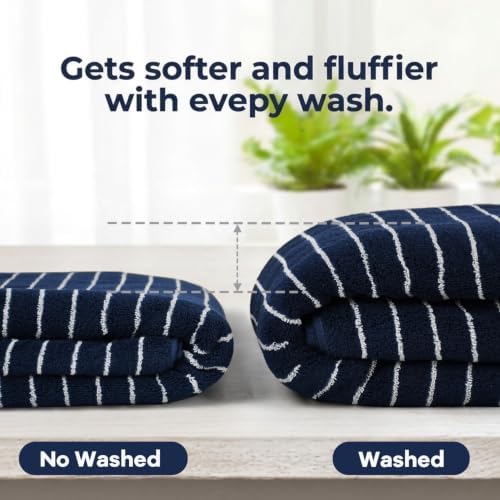 Navy Blue Bath Towels Set of 2, Striped Towels for Bathroom, Pool &