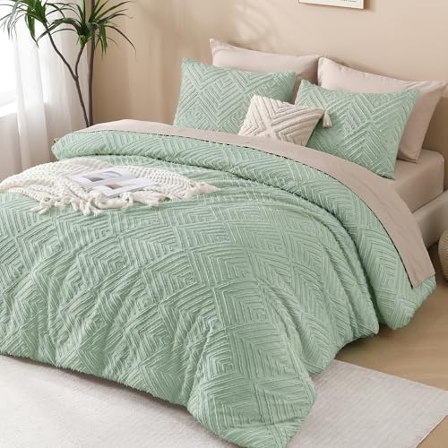 Andency Sage Green California King Comforter Set, 3 Pieces Bedding Set