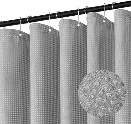 Gray Shower Curtain for Bathroom, Waterproof Boho Waffle Shower