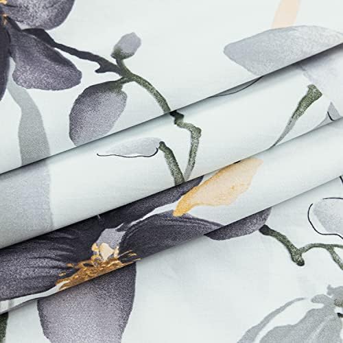 YuHeGuoJi Light Blue Floral Duvet Cover Queen 100% Egyptian Cotton