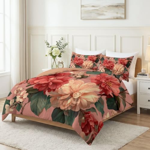 California King Duvet Cover Set Plants Floral Green Leaves Elegant