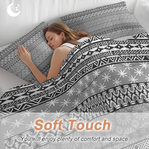 Grey Black Boho Bedding Full Duvet Cover Set, 3 Piece Microfiber Soft
