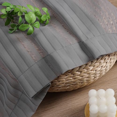 OWENIE Charcoal Gray Sheer Curtains - 63 Inch Length 2 Panels Set for